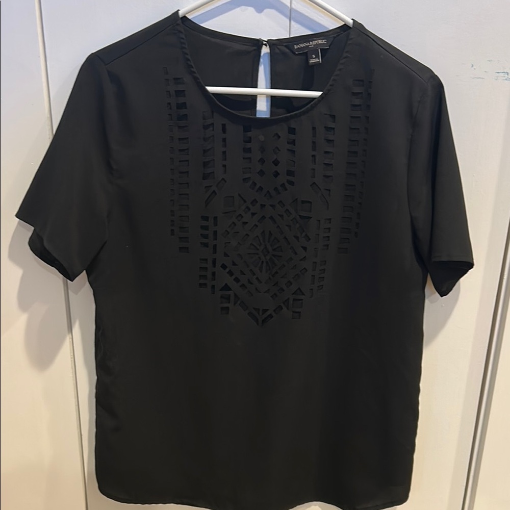 Banana Republic Black layered cutout Short Sleeve Blouse